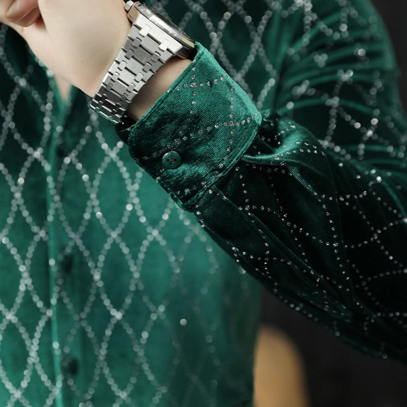 Geometric Velvet Rhinestone-Printed Shirt