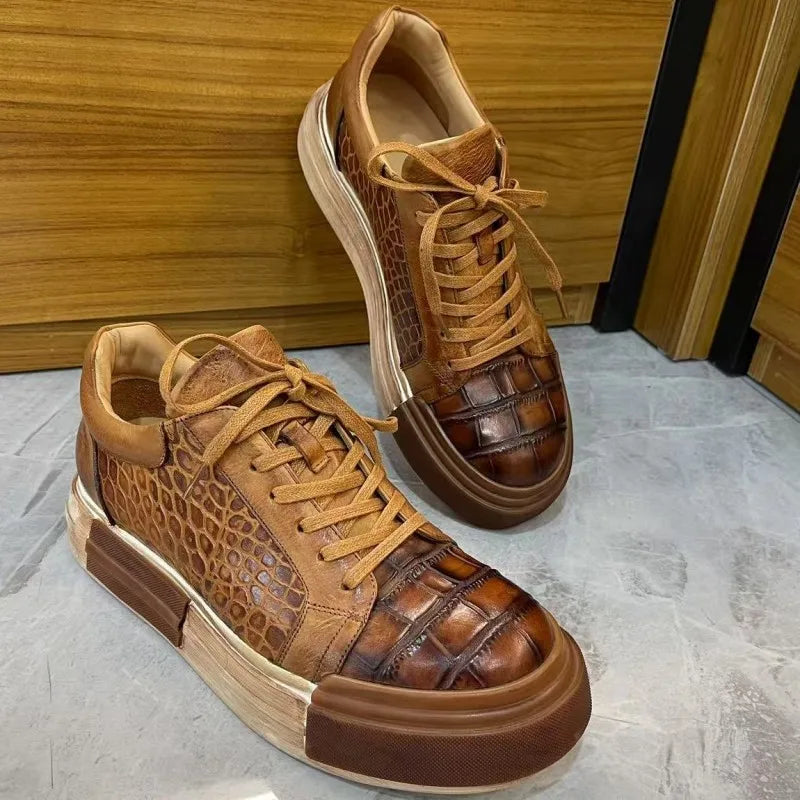 Luxury Croco Texture Lace-Up Sneakers