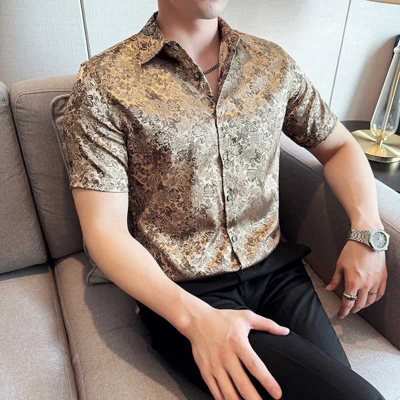 Ice Silk Flower Men's Short Sleeve Shirt