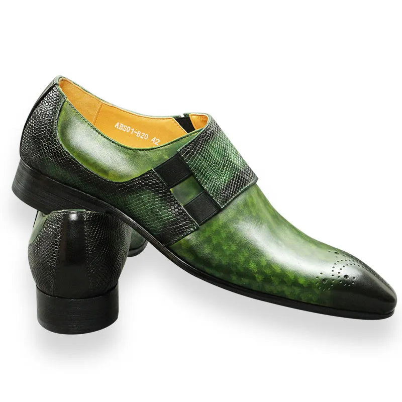 Emerald Green Leather Monk Strap Loafers