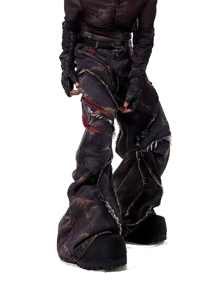 High Street Patchwork Wide-Leg Jeans