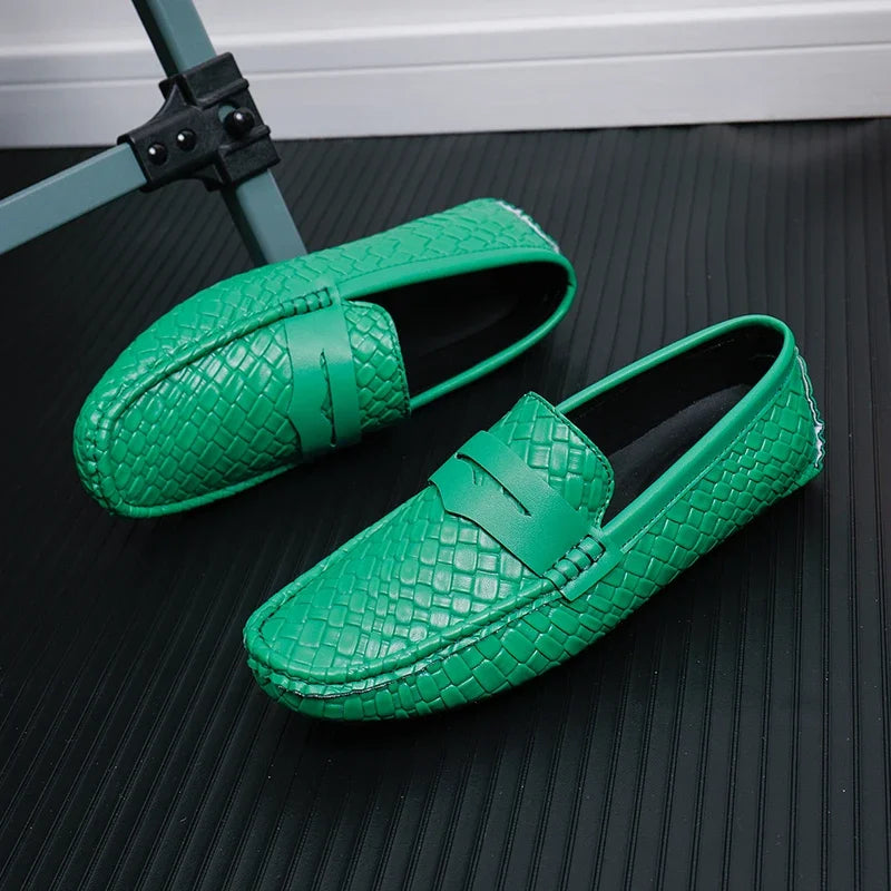 Woven Split Leather Multicolor Loafers