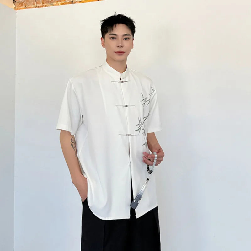 Chinese Style Embroidery Solid Color Shirt