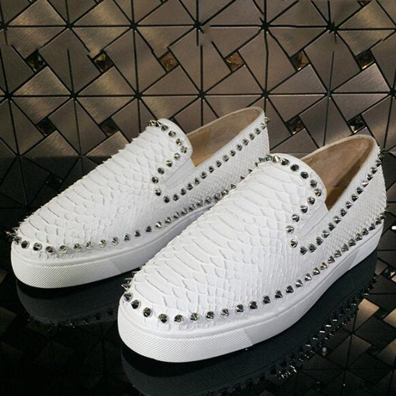 Rivet Studded White Leather Sneakers