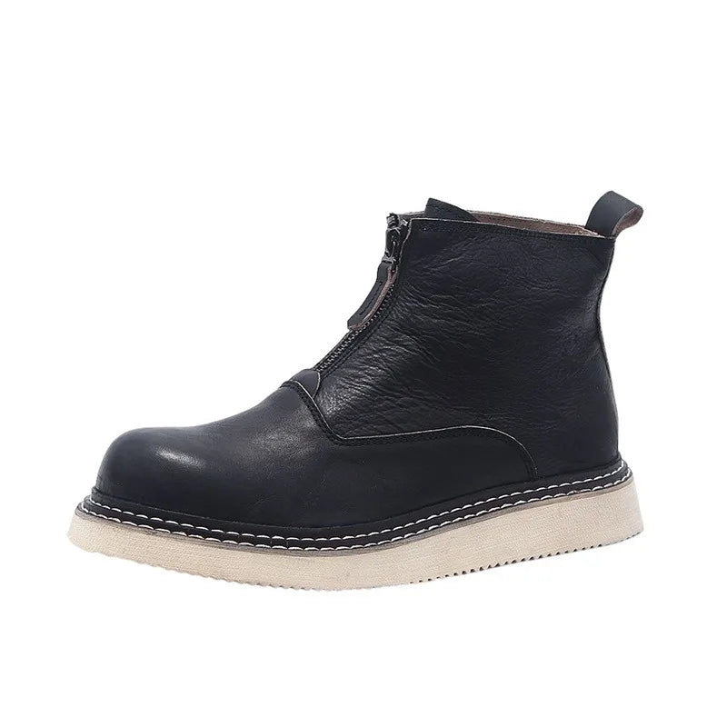 Elegant Solid Genuine Leather Ankle Boots