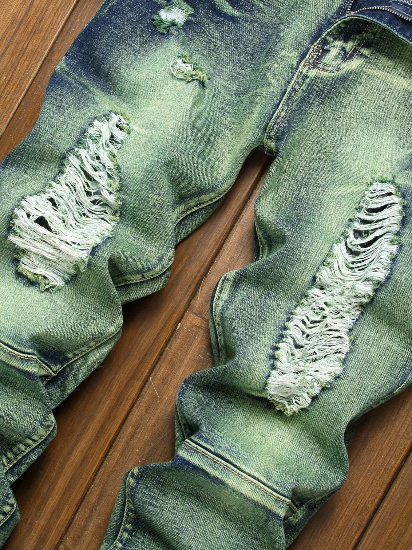 Fashion Washed Green Ripped Jeans