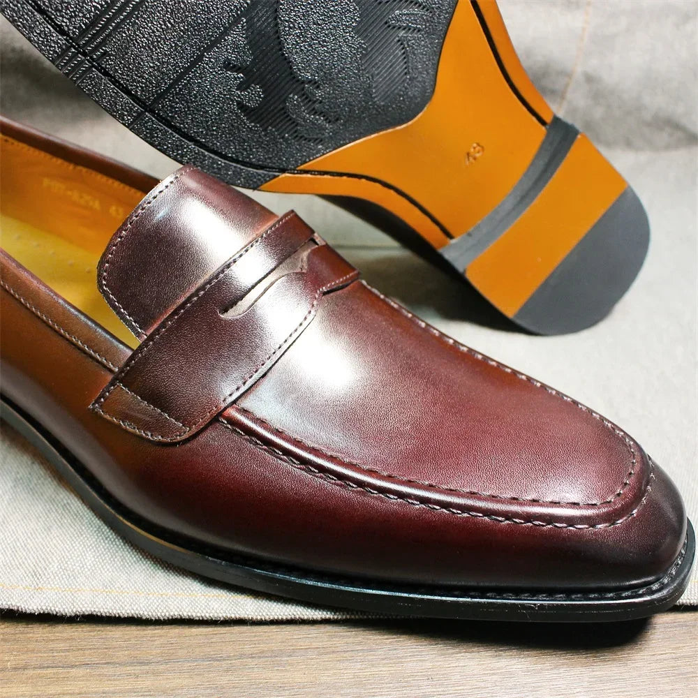 Square-Toe Blue-Red Dress Loafers