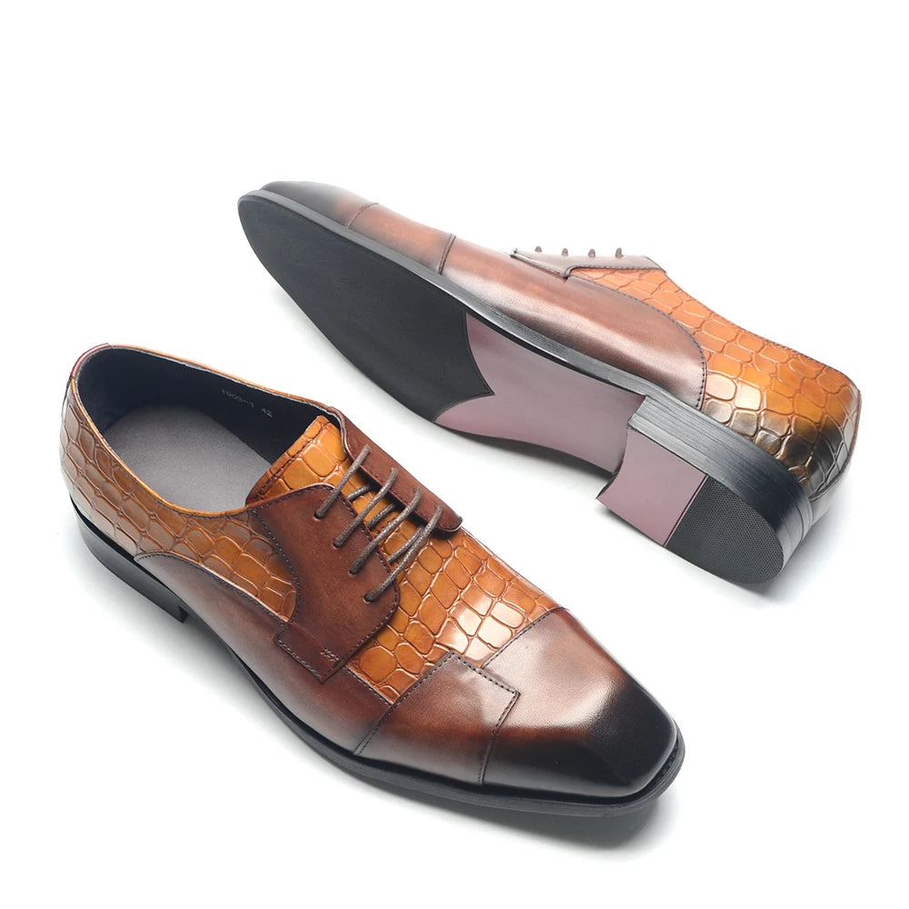 Patchwork Genuine Leather Men Dress Shoes