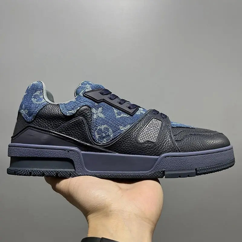 Patchwork Blue Black Geometric Sneakers