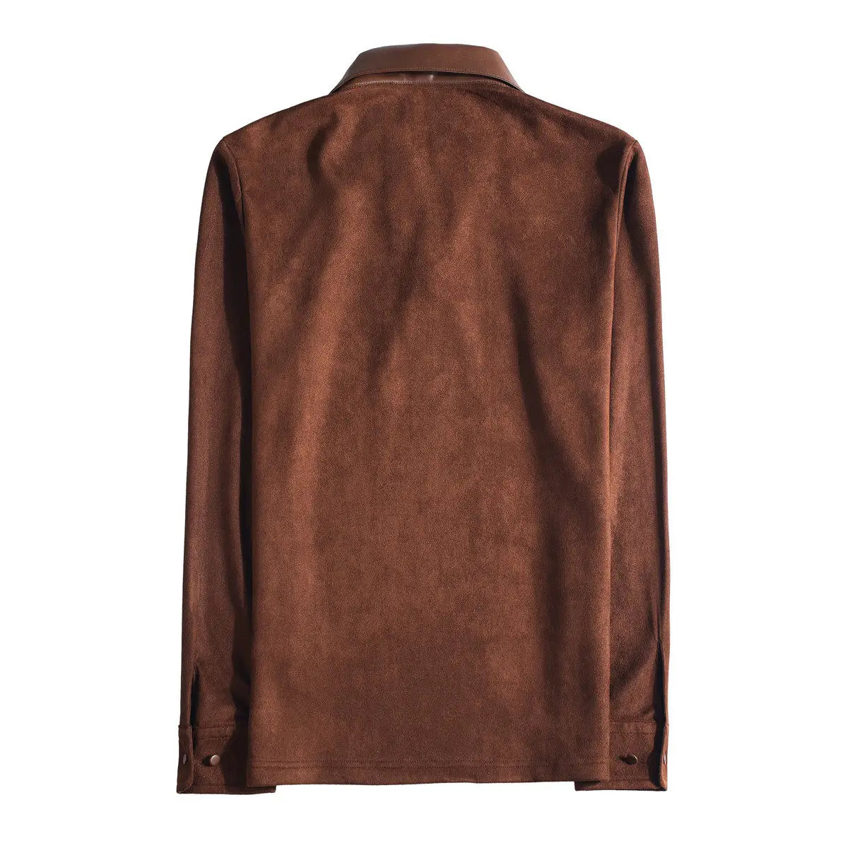 Leather Collar Long-Sleeved Polo Shirt