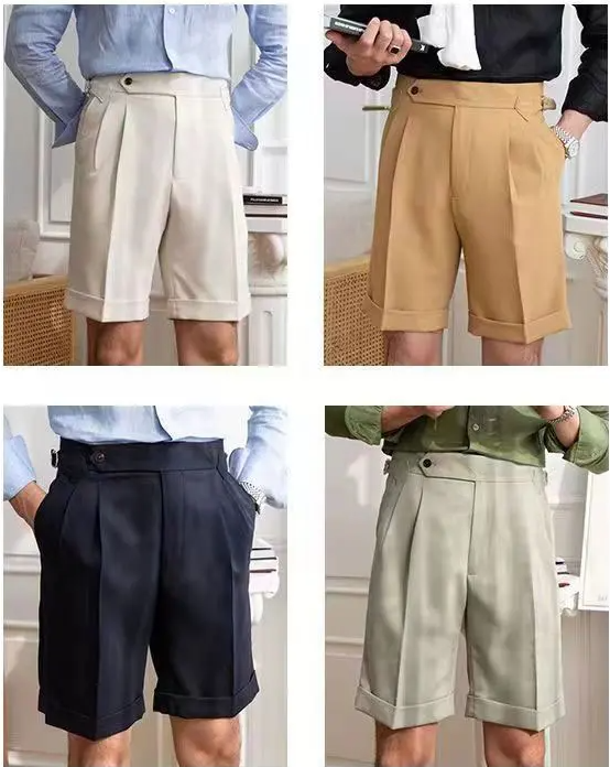 Solid Waist Buckle Button Shorts