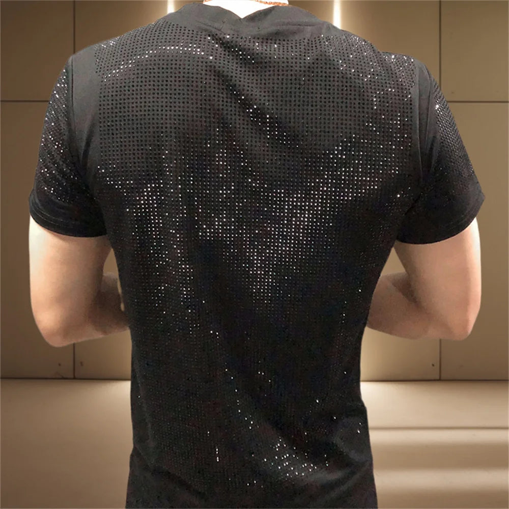 Casual Rhinestone Decor O-Neck T-Shirt