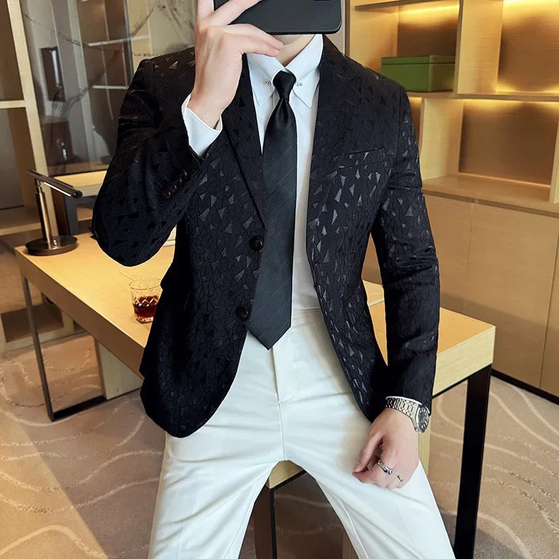 Geometric Solid Jacquard Fit Blazer