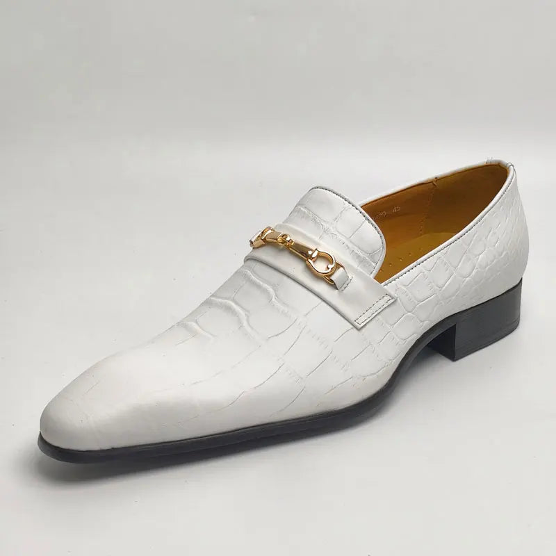 White Leather Metal Appliques Loafers