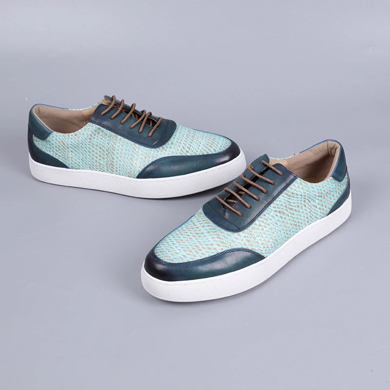 Geometric Woven Pattern Men's Flat Sneakers