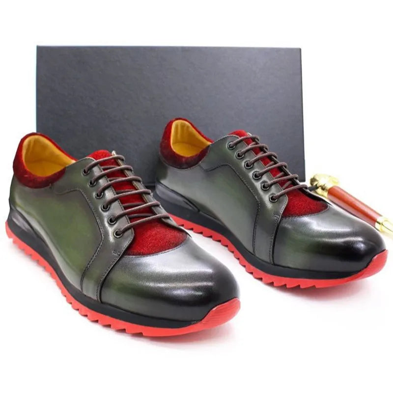 Green Mixed Red Leather Sneakers