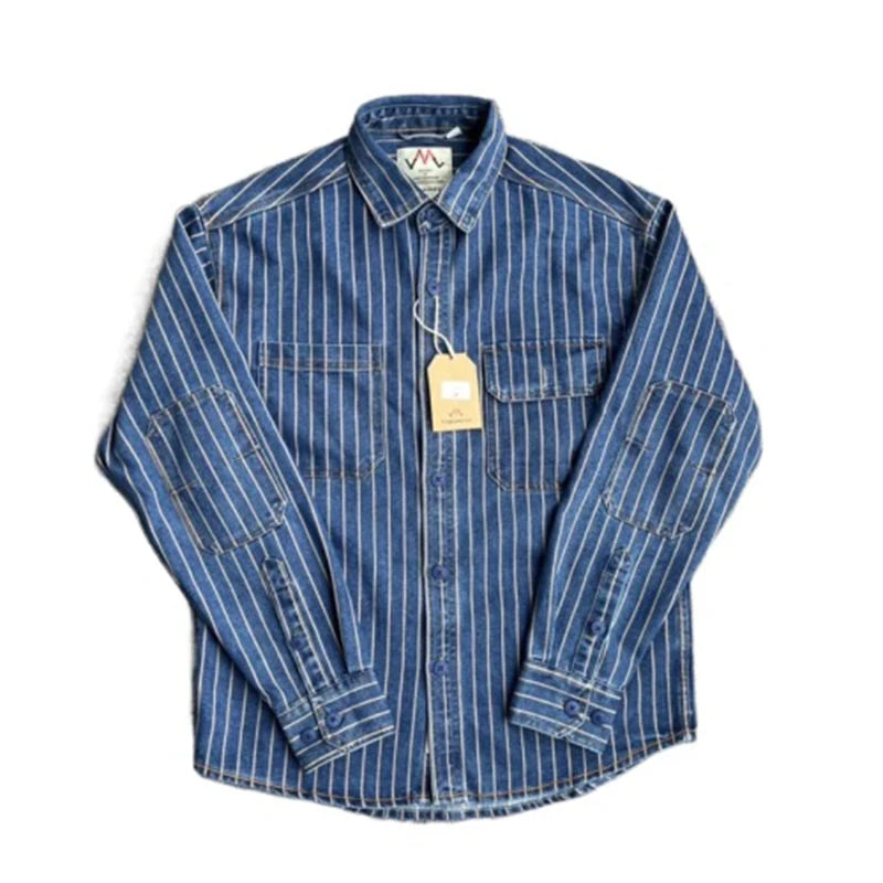 Denim Striped Pockets Contrast Shirt
