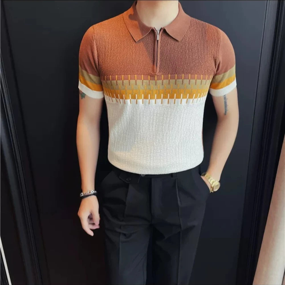 Architect Stripe Knit Zipper Polo Shirt