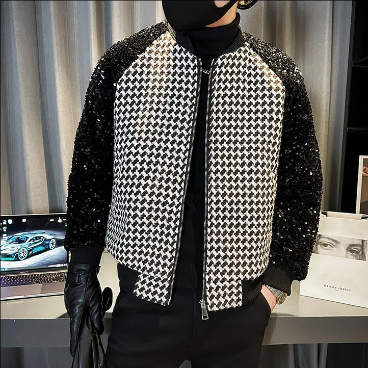 Luxury B&W Sequin Patchwork Jacket