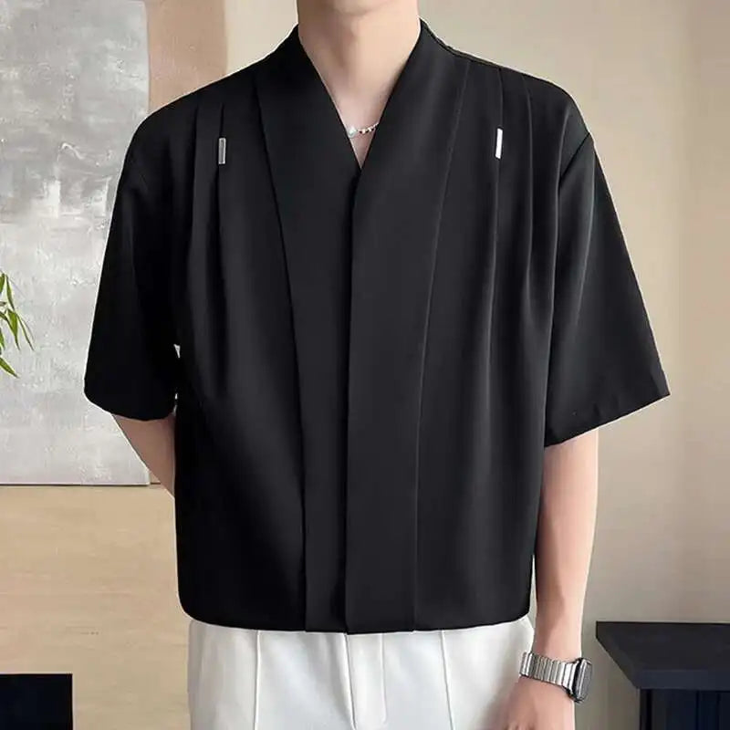 Mid-Sleeved V-Neck Solid Shirt