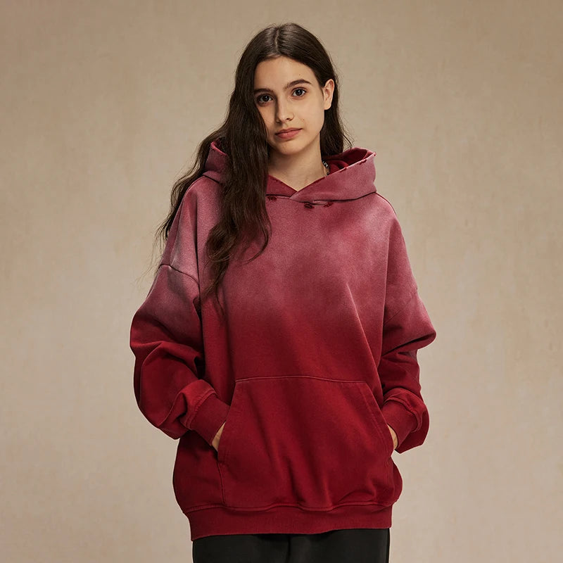 Gradient Color Little Ripped Loose Hoodie