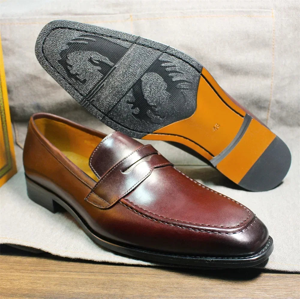 Square-Toe Blue-Red Dress Loafers