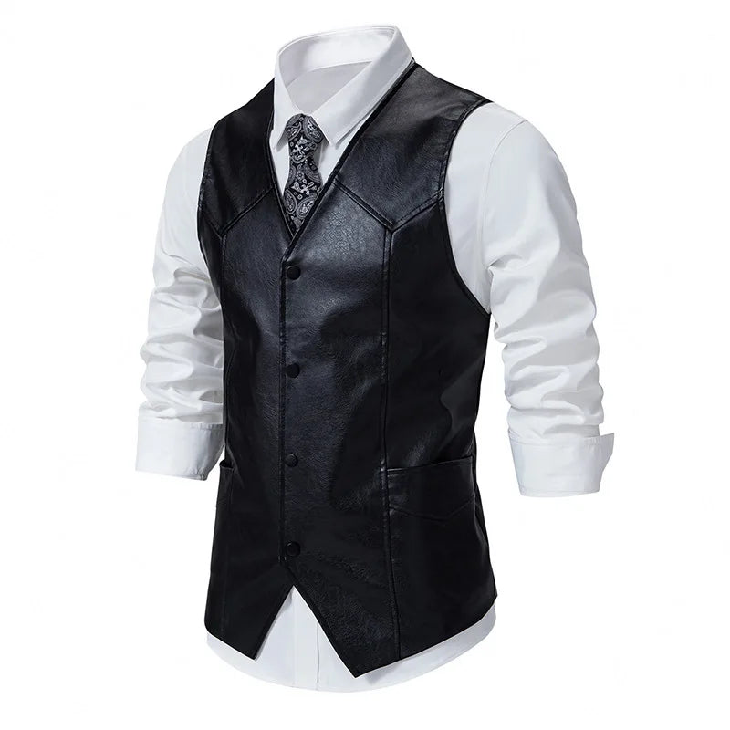 Single-Breasted Solid Faux Leather Vest