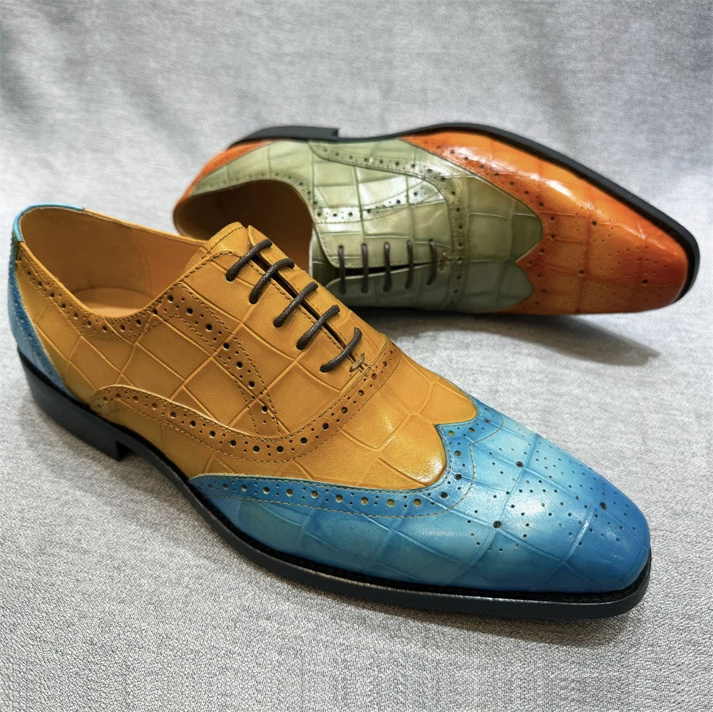 Men's Genuine Leather Wingtip Oxfords Shoes