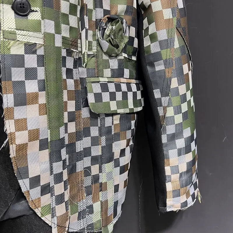 Plaid Solid Patchwork Single Breasted Blazer