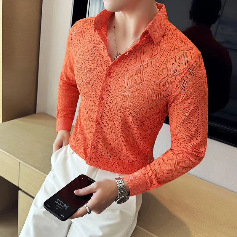 Jacquard Lace Long Sleeved Slim-Fit Shirt
