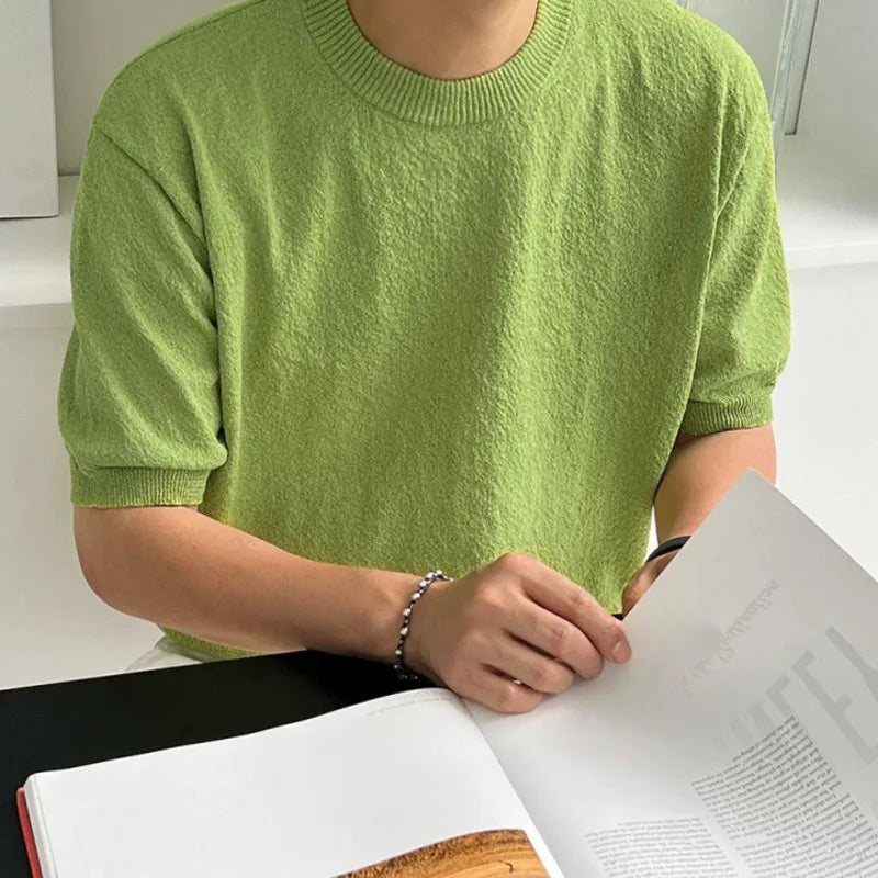 Casual Solid Color Knitted T-Shirt