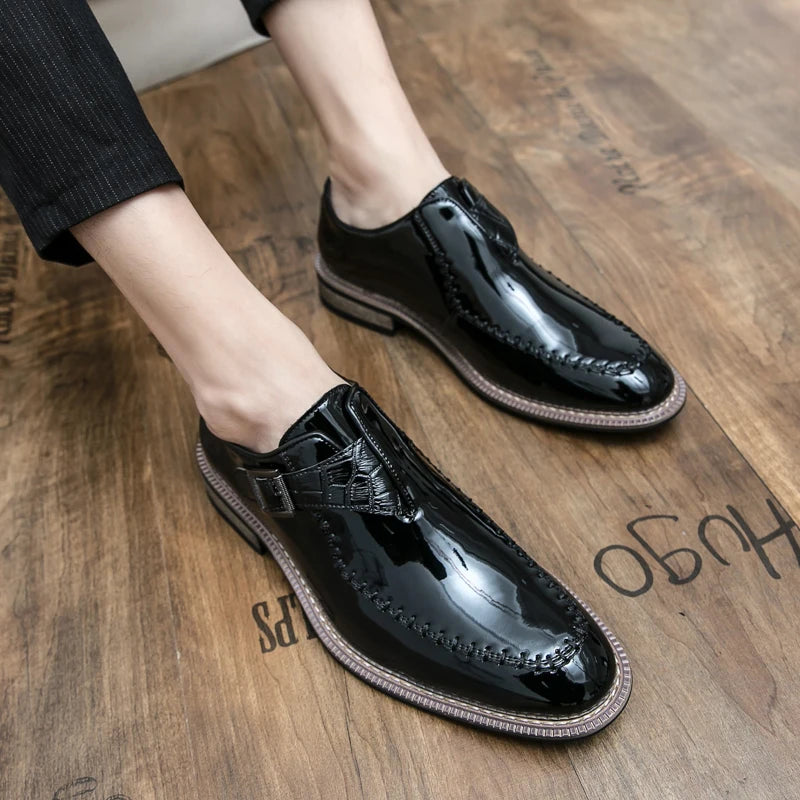 Crocodile Embossed Monk Buckle Loafers