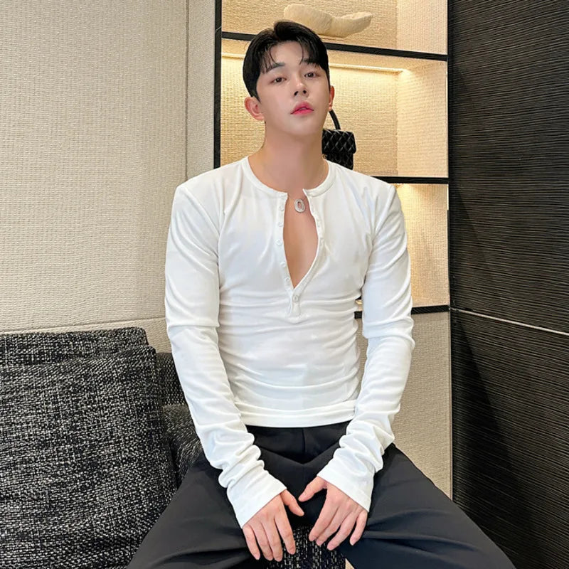 Slim-Fit Buttoned Long Sleeve T-Shirt