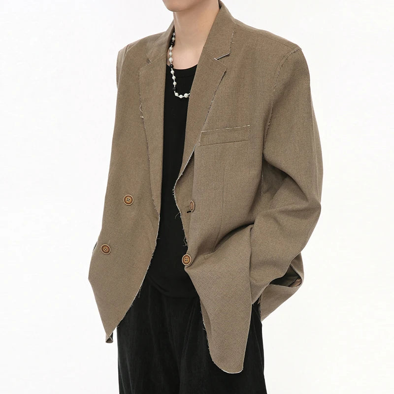 Raw Edge Double Breasted Solid Blazer