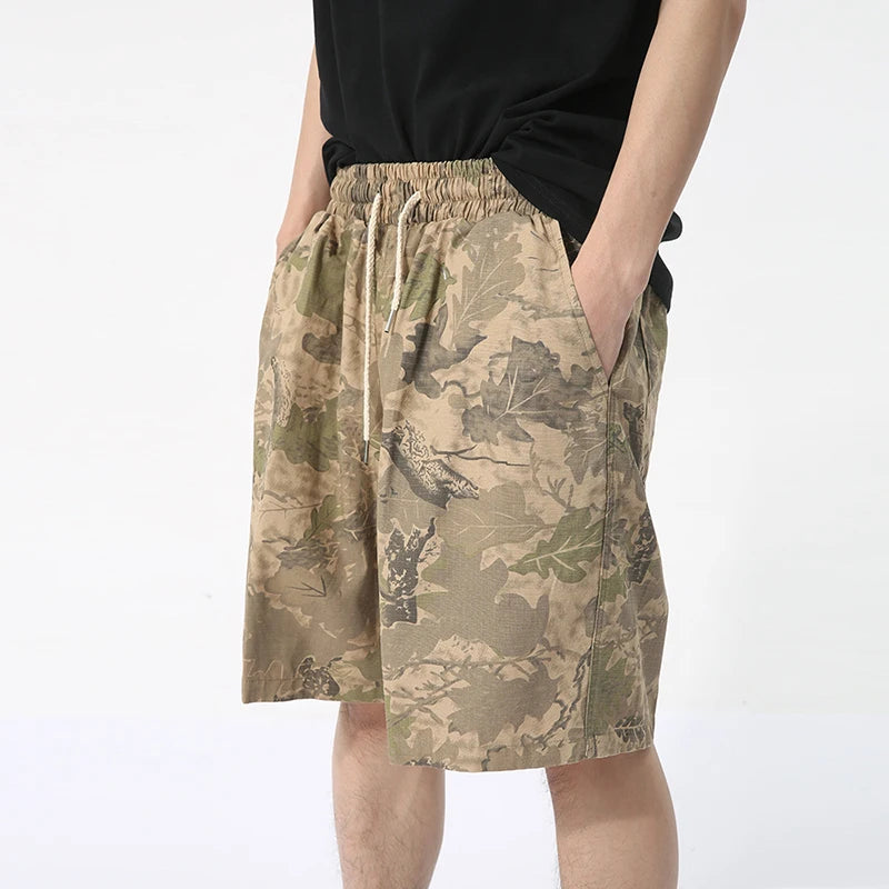 Casual Shadow Print Elastic Waist Shorts