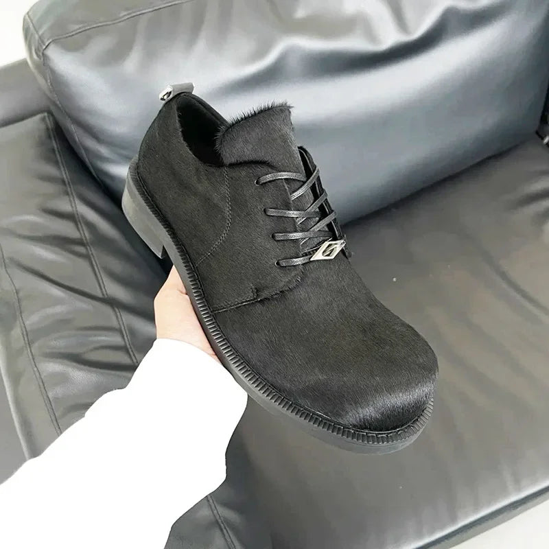 Round Toe Horsehair Fur Derby Shoes