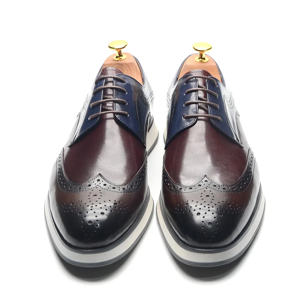 Genuine Leather Mixed Colors Wingtip Shoes