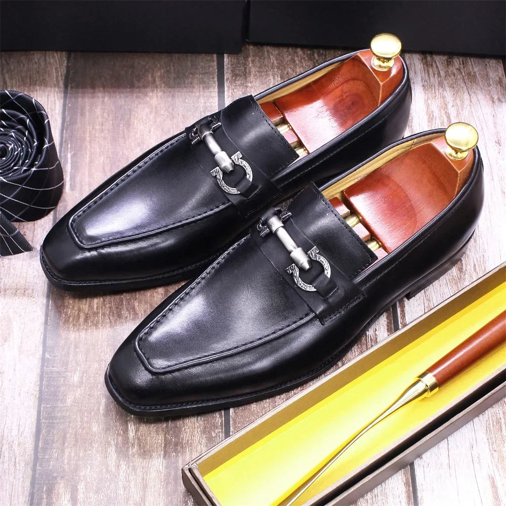 Elegant Black with Metal Appliques Loafers