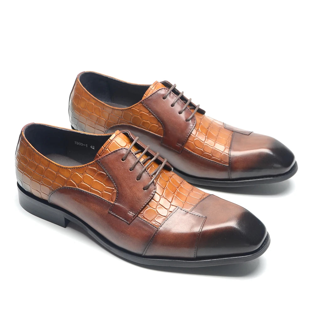 Patchwork Genuine Leather Men Dress Shoes