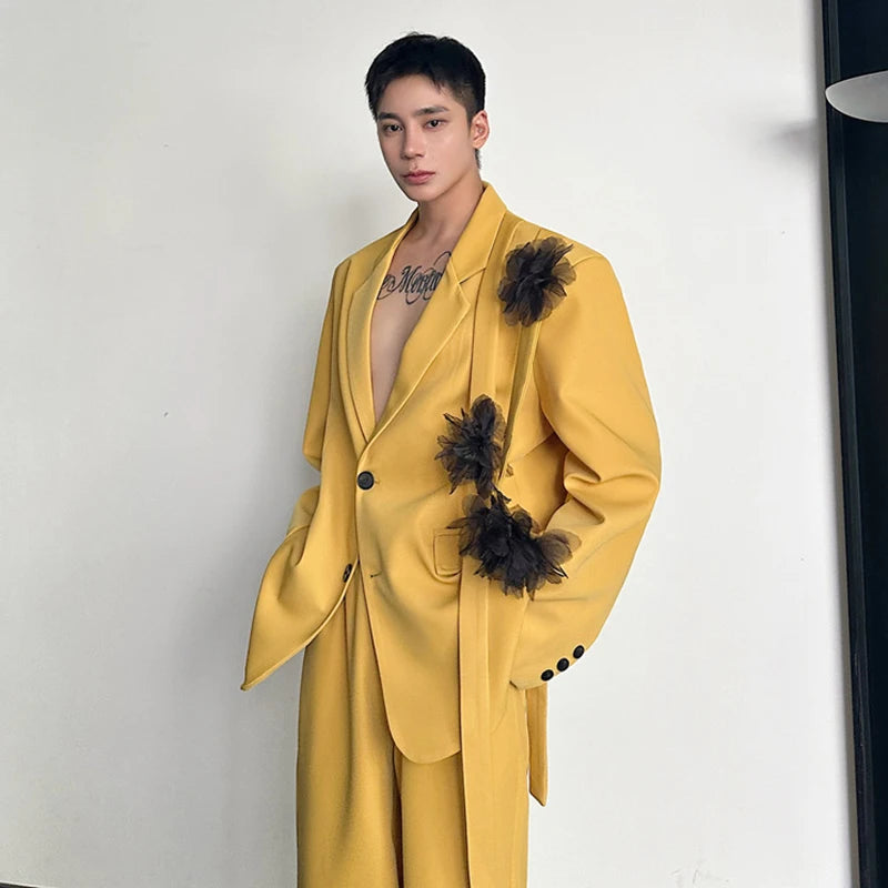 Ribbon Mesh Floral Single-Breasted Suit