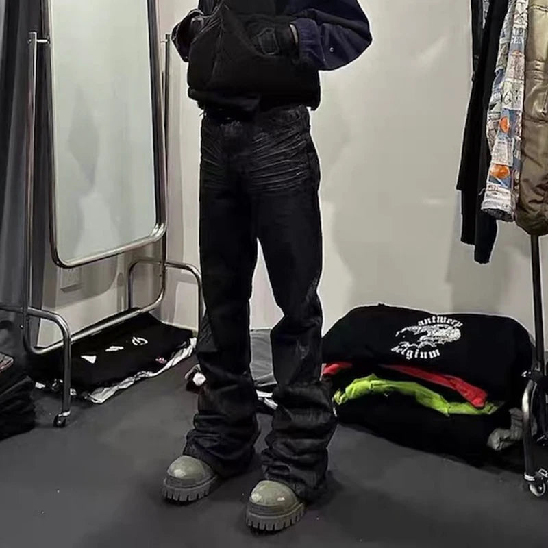 Greyish Black Brushed Flare Jeans