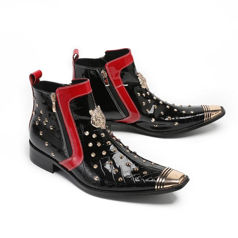Glam Rock Snakeskin Gold Rivets Boots