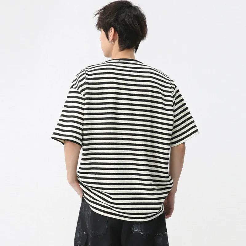Stripes Pocket Design Loose T-Shirt