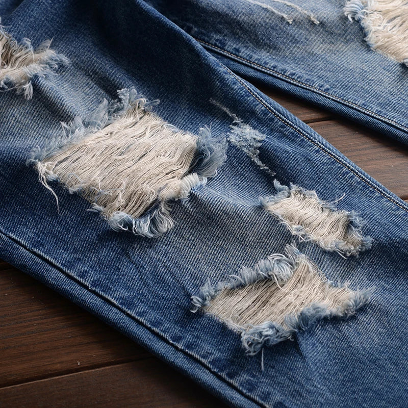 Denim Ripped Tattered Style Jumpsuit