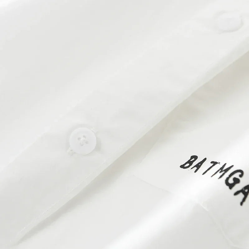 Solid Back Printed Letter Loose Shirt