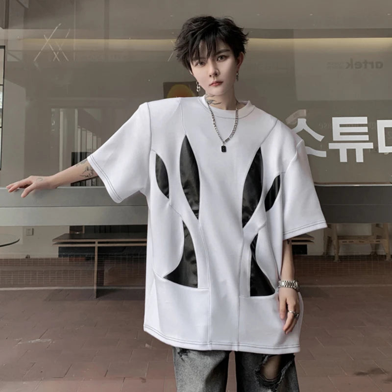 Patchwork O-Neck Geometric Pattern T-Shirt