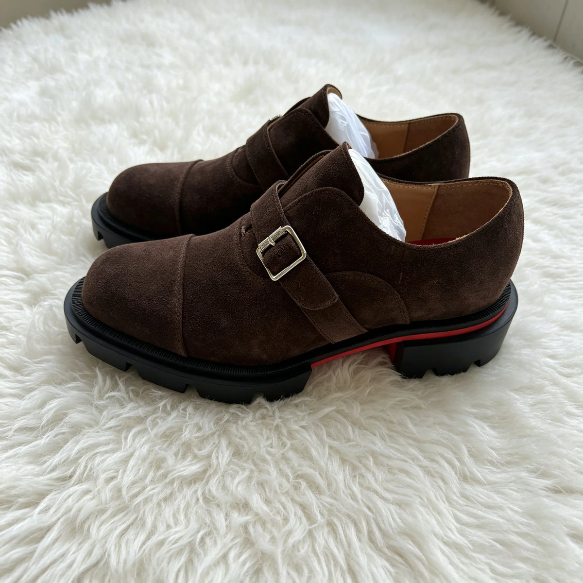 Dark Brown Suede Monk Strap Shoes