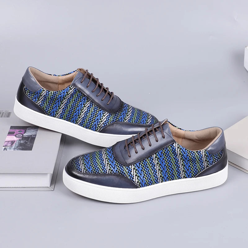 Geometric Woven Pattern Men's Flat Sneakers