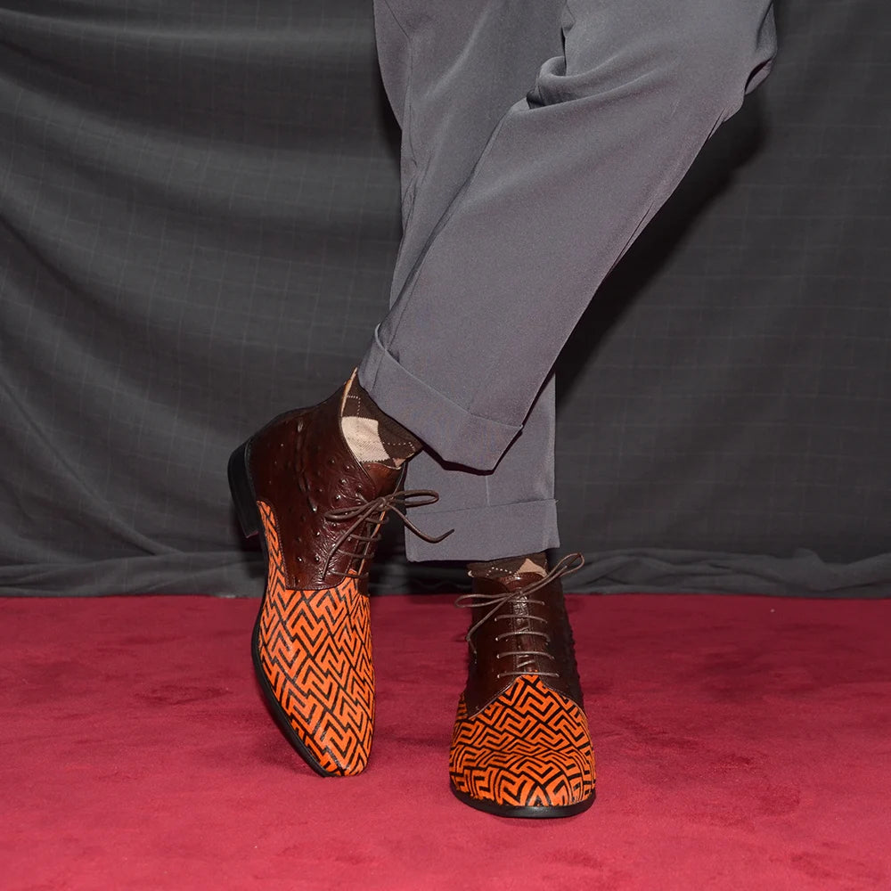 Horse Hair Brown Buckle Ankle Boots