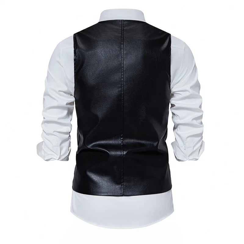 Single-Breasted Solid Faux Leather Vest